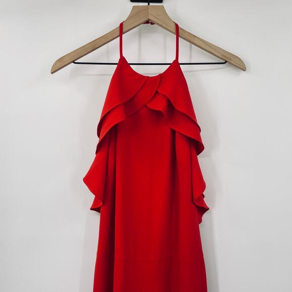 Intermix Ruffled Halter Neck Jumpsuit Straight Leg Low Open Back Red Womens S - Picture 3 of 9